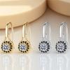 Charm Female Black White Round Zircon Stone Drop Earrings Cute Trendy Bridal Silver Color Wedding Jewelry For Women