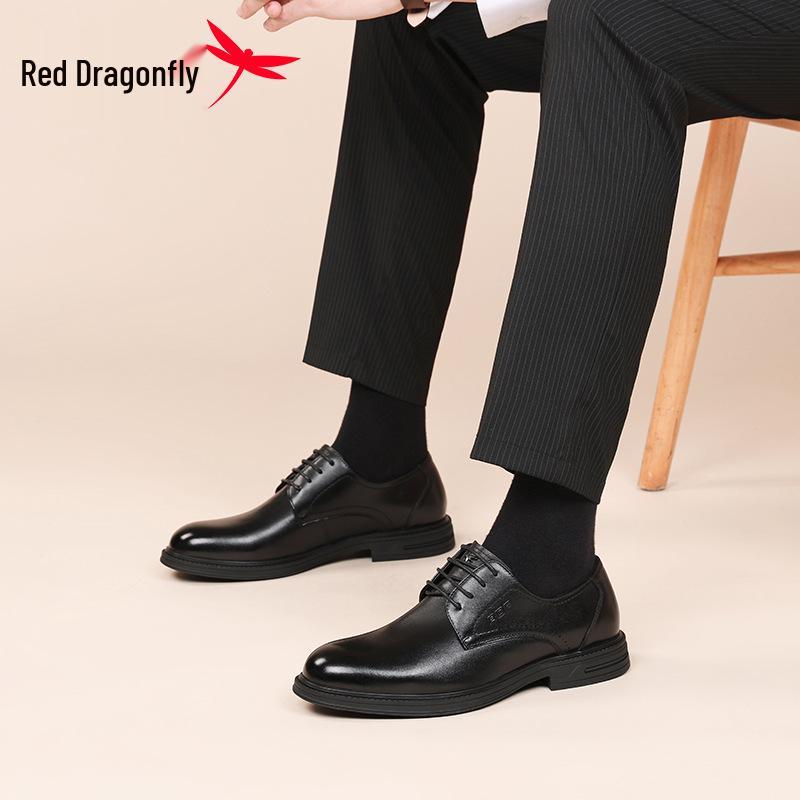 Red Dragonfly Men's Genuine Leather Derby Shoes - Formal, Business, or Wedding Style, Ideal with Suits.