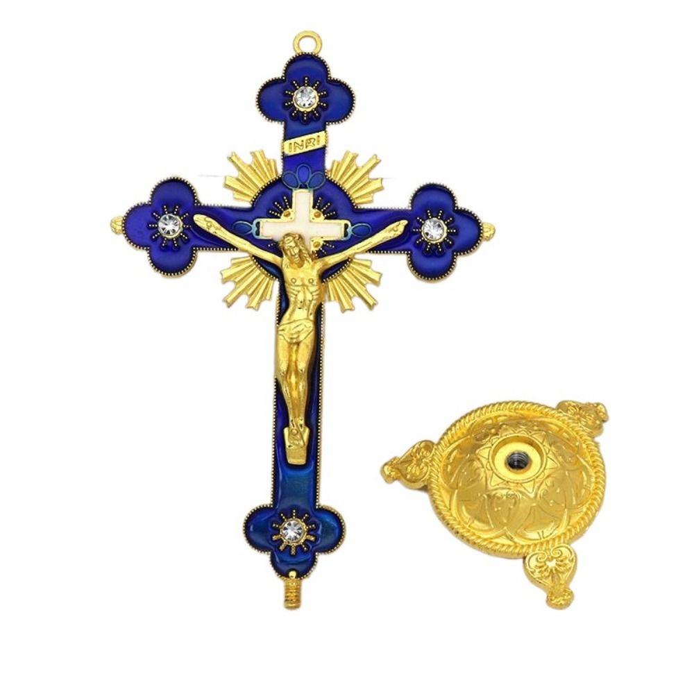 Multi-color With Stand Church Cross Ornaments No Fading Durable Alloy Cross Ornaments Handmade Plated Gold Statue Home Decor