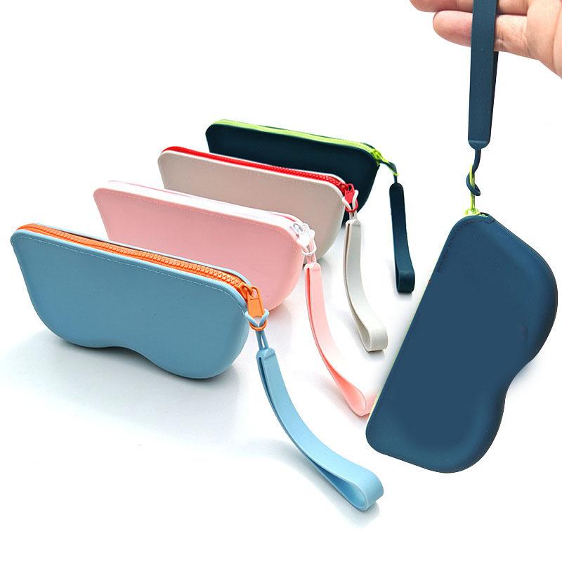 Women Girls Dustproof Glasses Box for Women Men Solid Colour Silicone Zipper Glasses Storage Waterproof Bag Cosmetic Coin Bag