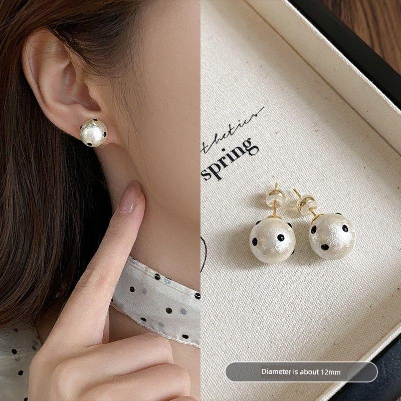 

Accessible Luxury Polka Dot Cotton Women s Special-Interest Design Pearl Stud Earrings 12mm cotton Pearl/925 silver needle pair