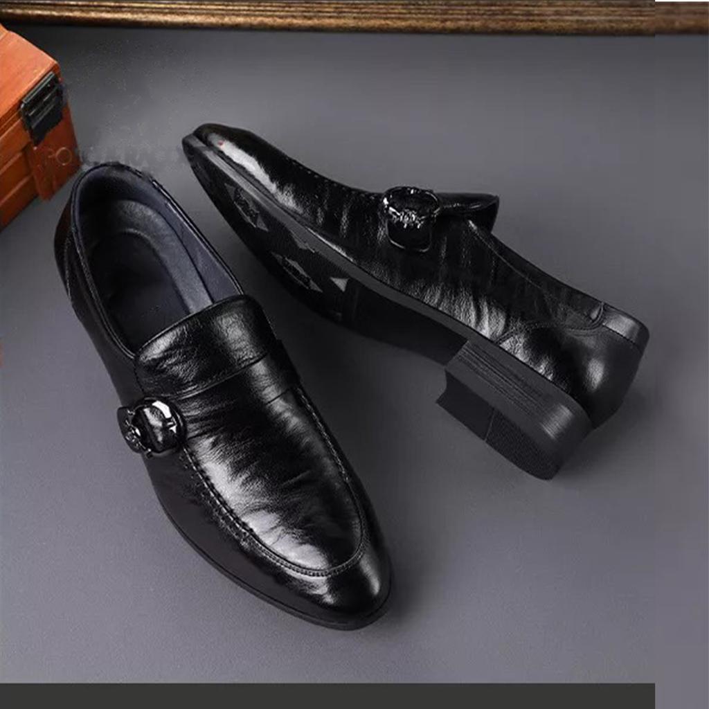 Fashion Italian Breathable Mens Pointed Loafers Fashion Slip-on Casual Leather Shoes for Wedding Business Prom Formal Wear Walking Shoes