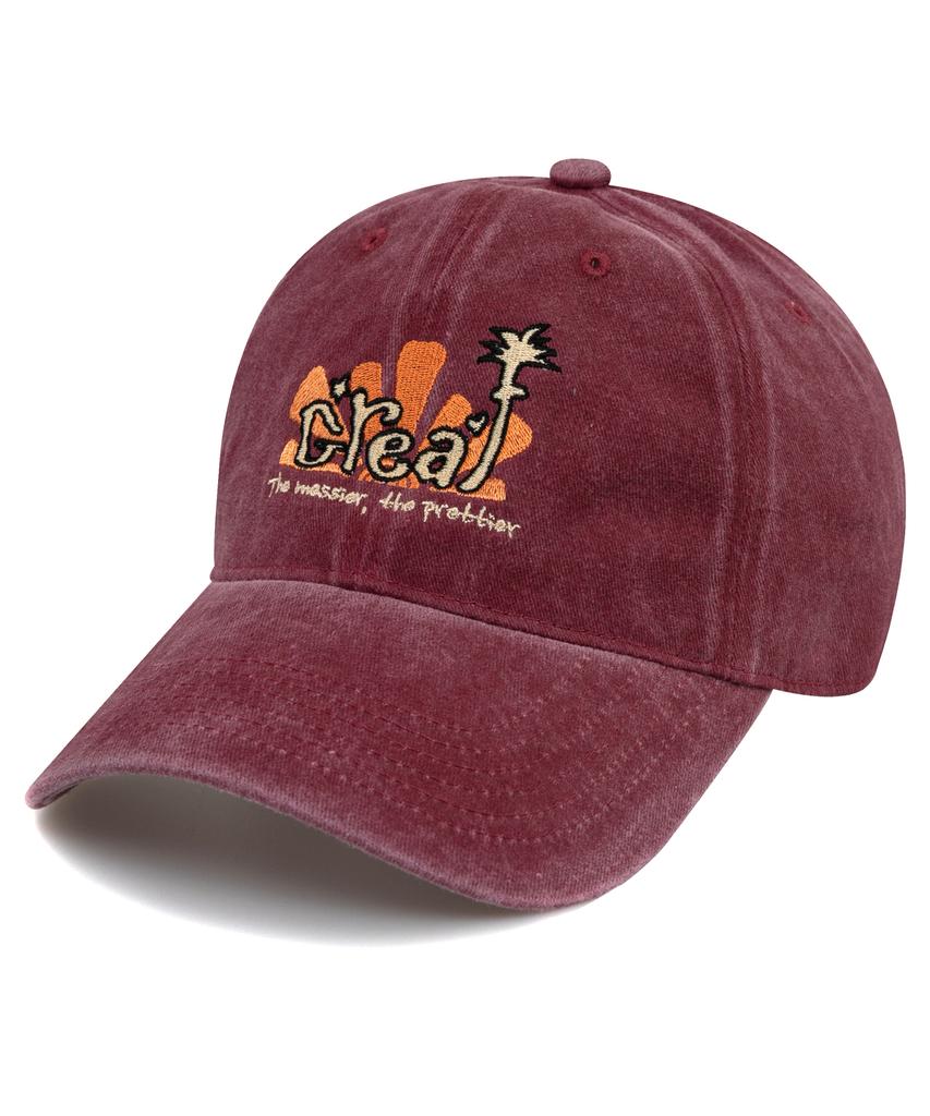 Bichiseuaenkeulim Creaf Stone-Washed Ball Cap-Burgundy