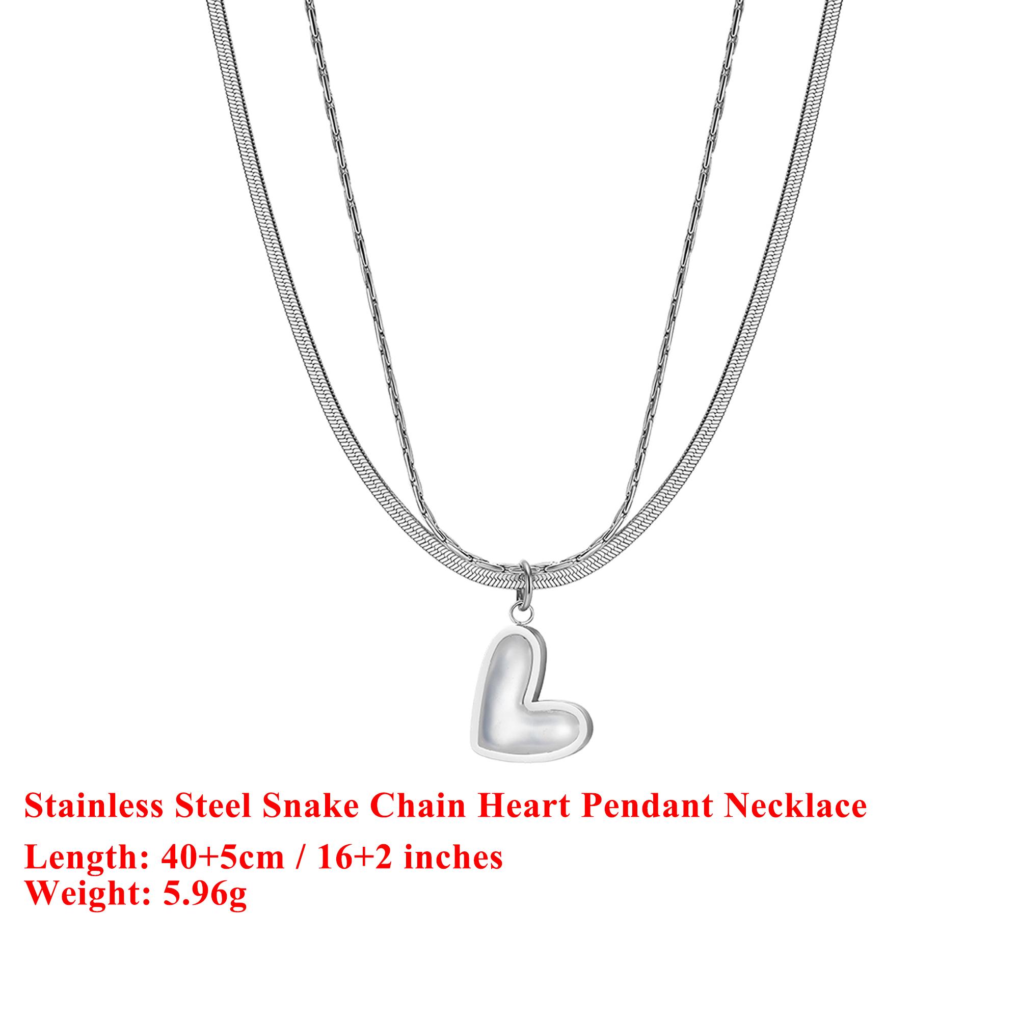 

EFFIE QUEEN Stainless Steel 18k Gold Snake Chain Heart Pendant Necklace Romantic Jewelry for Women Wedding Party Banquet STMN08 срібний