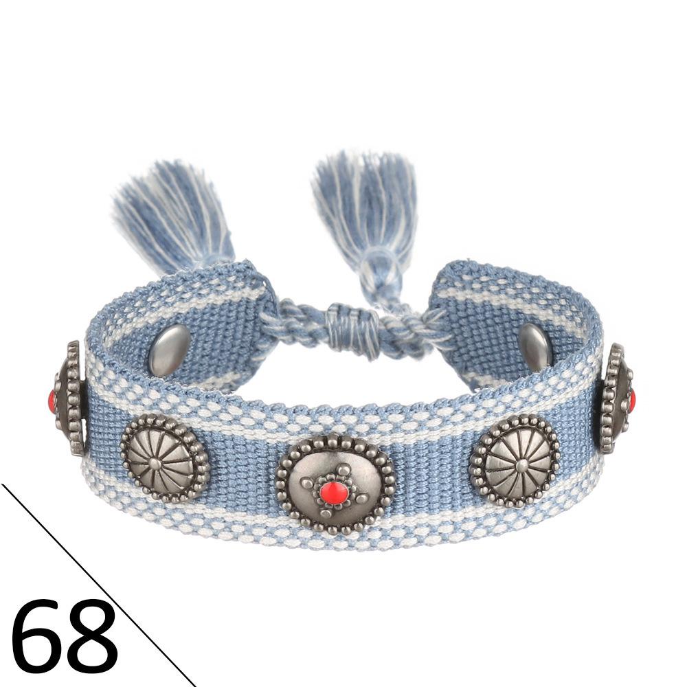 European Woven Bracelet with Metal Nail Buckle and Tassel for Women