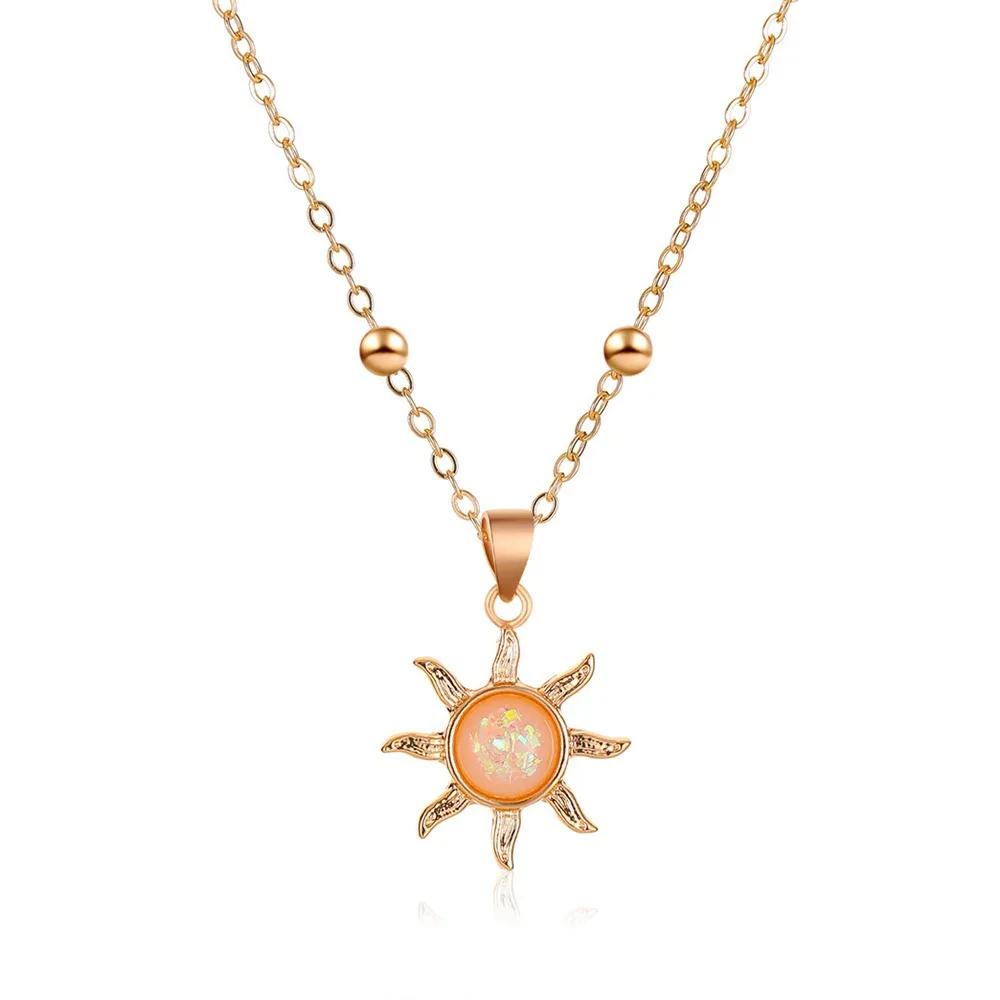 2024 New Summer Neck Chains Opal Sun Pendant Necklaces for Women Temperament Zircon Aesthetic Simple Short Clavicle Necklace