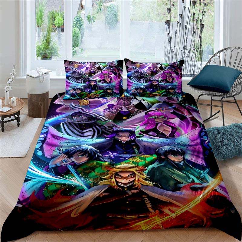 

This Three-piece Anime Print (Kimetsu No Yaiba) Bedding Set—including A Duvet Cover and Two Pillowcases—is The Perfect Holiday 135x200cm