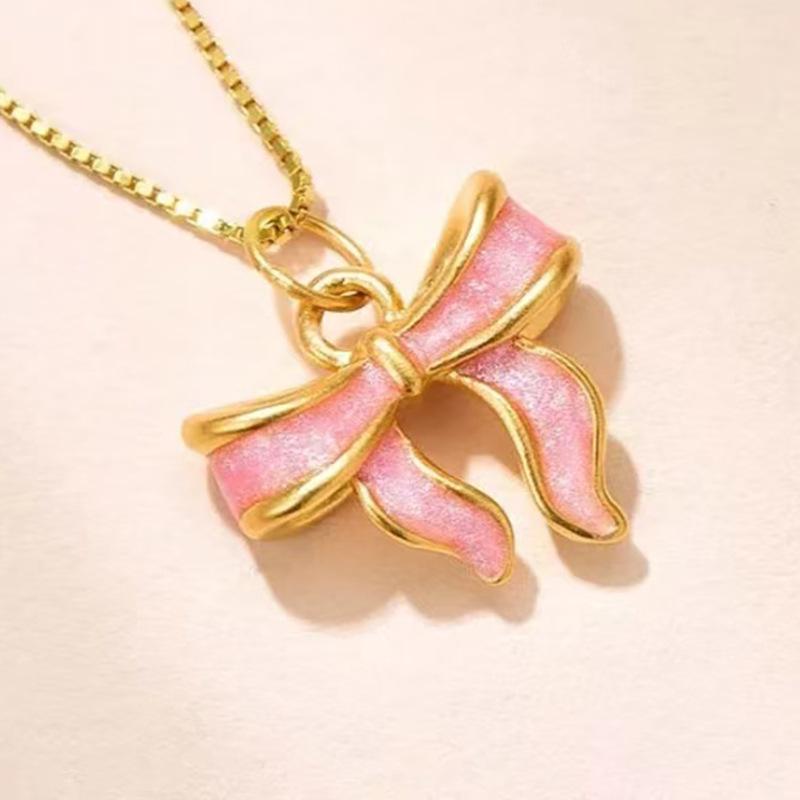Shuibei Pure Gold 999 Bow Necklace - 5D Hard Gold Princess Pendant Gift Pendant Only