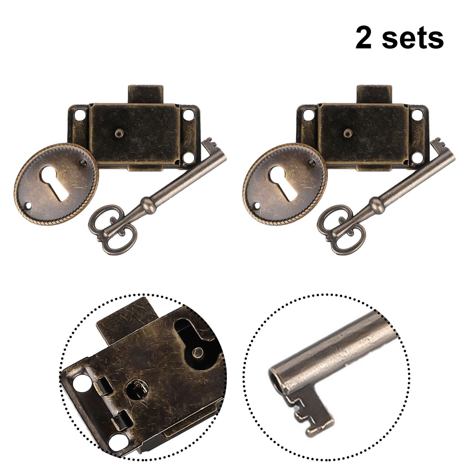 2 Sets Cabinet Door Lock Antique Closet Furniture Hardware