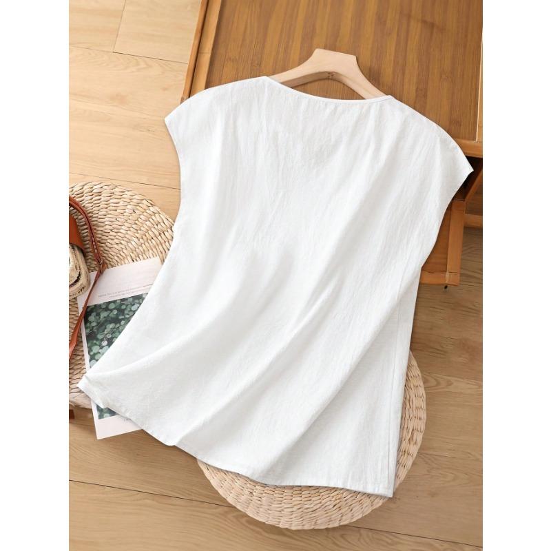Womens Casual Fashion Sleeveless Linen Cotton Blouse Shirt