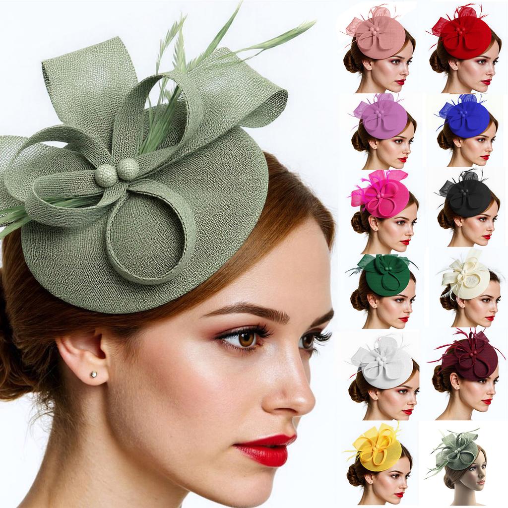 Womens Fascinators and Head Hairpin Set Beaded Decoration Hat Elegant Hair Accesories for Wedding and Theme Parties