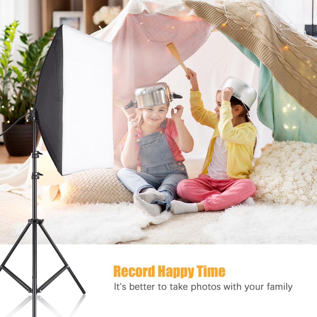 Studio Photography Softbox Kit with 50x70cm Softbox * 2 + 2M Metal Tripod Stand * 2 for Live Streaming Portrait Product Photo Video