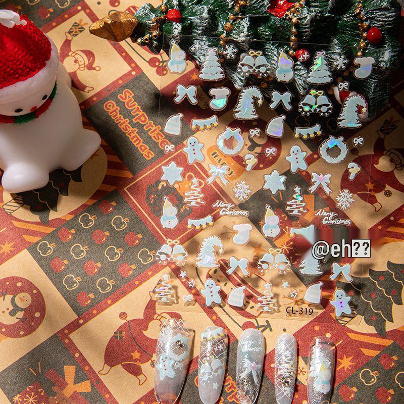 Cyansea Snowman Socks Christmas Tree Laser Nail Art Stickers: New Year Bow & Wreath Designs.
