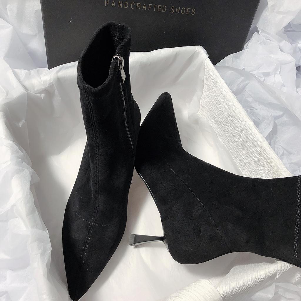 French new high-heeled pointed thin Korean version thin-heeled simple commuter short boots