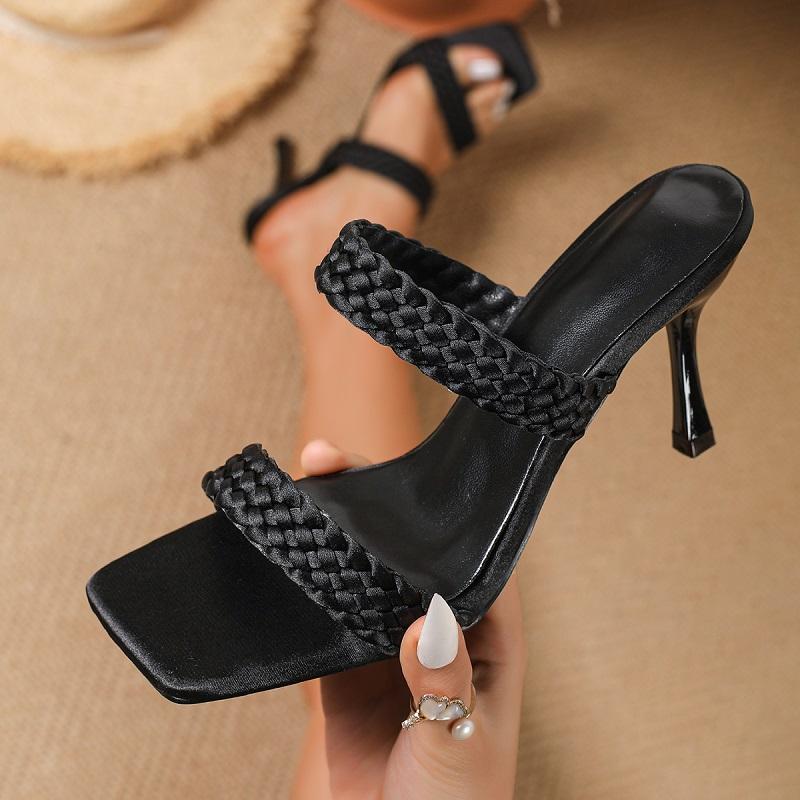 

Eilyken Summer Bohemian Style Roman Slippers Shoes Women Fashion Handmade Weave Strap Sandals High Heels Mules Slides Prom Shoes 36 чёрный