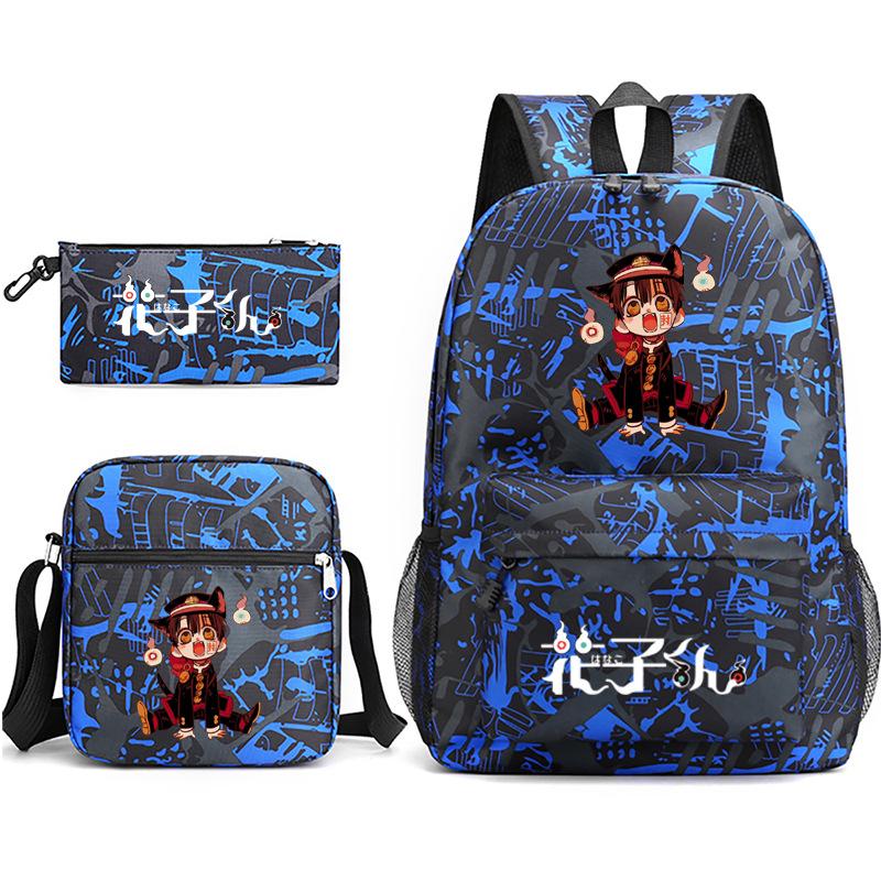 3 Piece School Backpack Set for Students Large Capacity Oxford Cloth Schoolbag with Shoulder Strap and Pencil Case