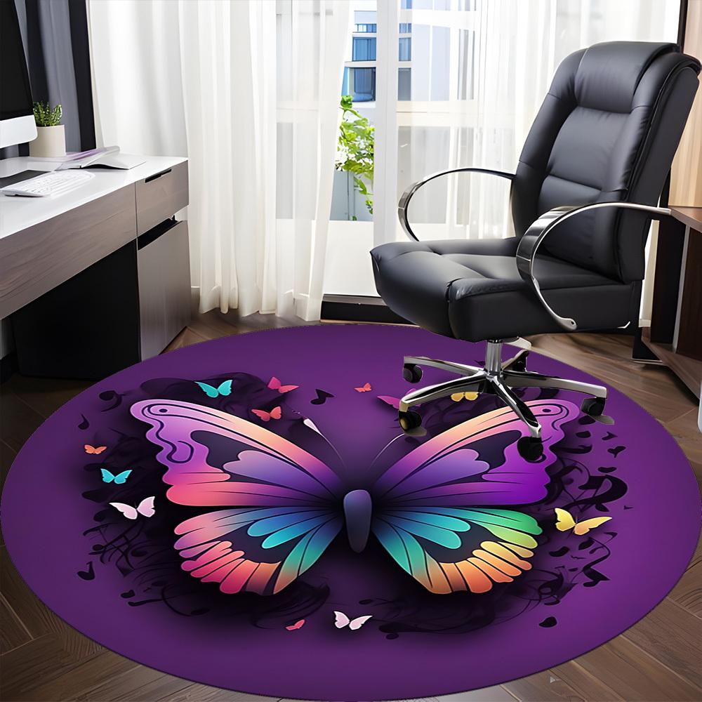 1pc Butterfly Design Chair Carpet for Office, Round Polyester Mat, Indoor Decor for Office, Easycare Fabric, Washable Non-slip Area Carpet
