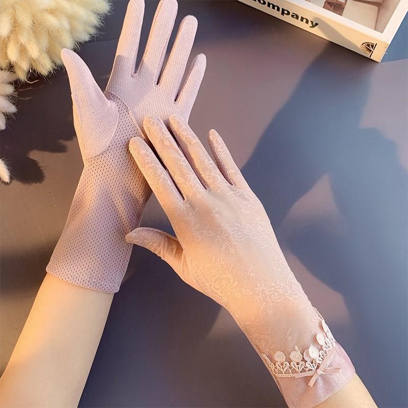 

Солнцезащитные кружевные перчатки, весенние перчатки с бантом, перчатки для сенсорного экрана, женские перчатки для вождения, дышащие, для защиты от солнца на открытом воздухе, для велоспорта, летние перчатки Average Size