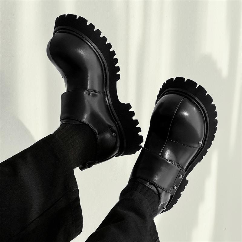 Fysisk fotografering Nischmärke Punk Street Style Hombre Vardagsklänning Svart Höjdökande Skor Läder För Herrtofflor