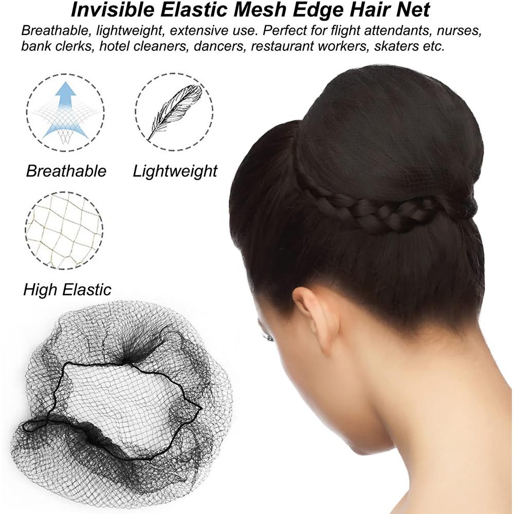 100pcs Black Invisible Hair Nets for Restaurant Workers, Dancers, and Wig Wear