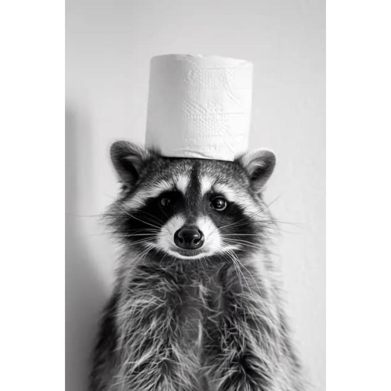 Black and White Cute Animal and Toilet Paper Poster Cat Hedgehog Sloth Canvas Painting Wall Art Bathroom Living Room Home Decor