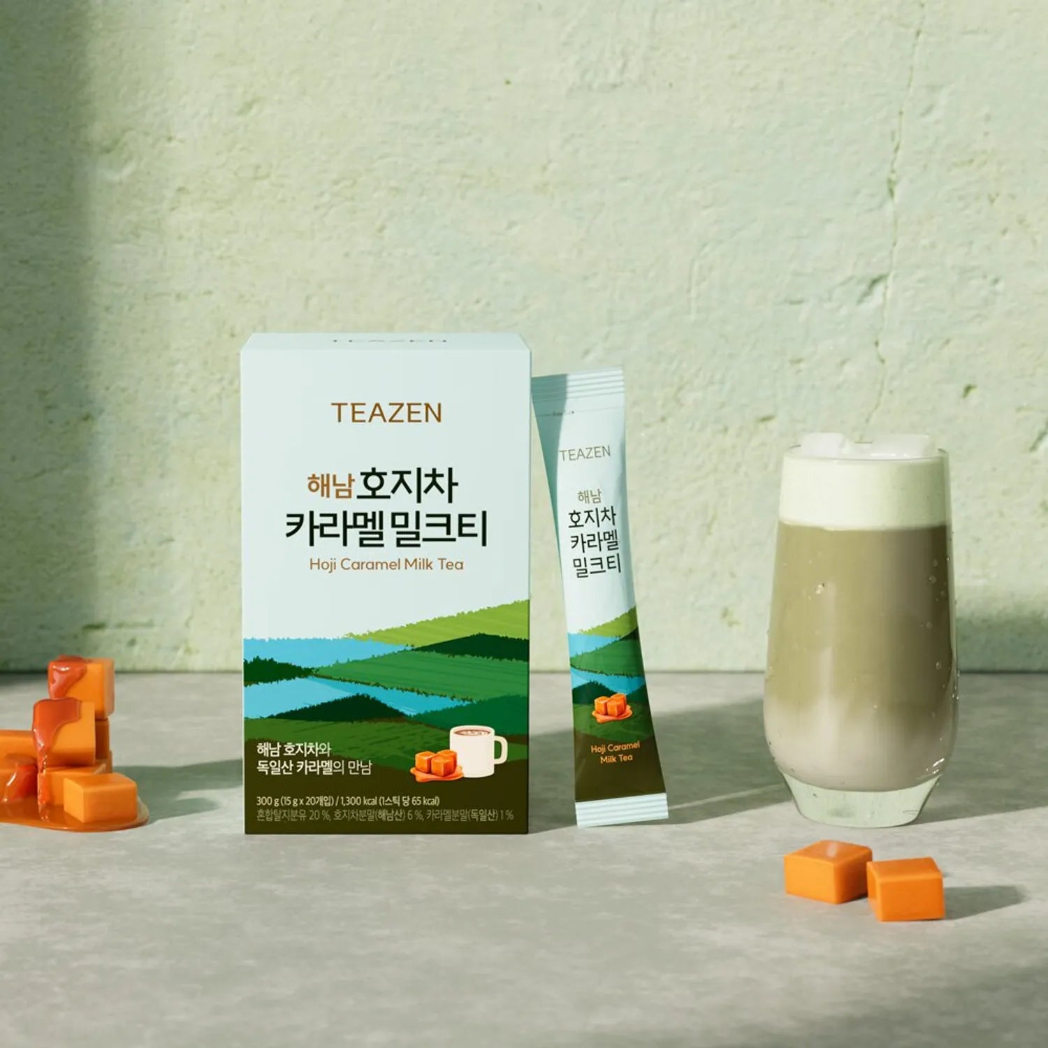 Teazen Hojicha Caramel Milk Tea Instant Powder Drink 20 Sticks Powder Drink 20 Sticks