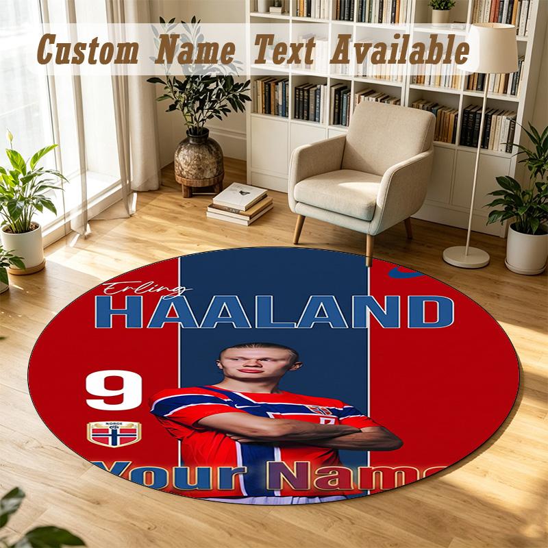 Round Rug Custom NameErling Haaland Pattern Non Slip Carpet Home Floor Decor
