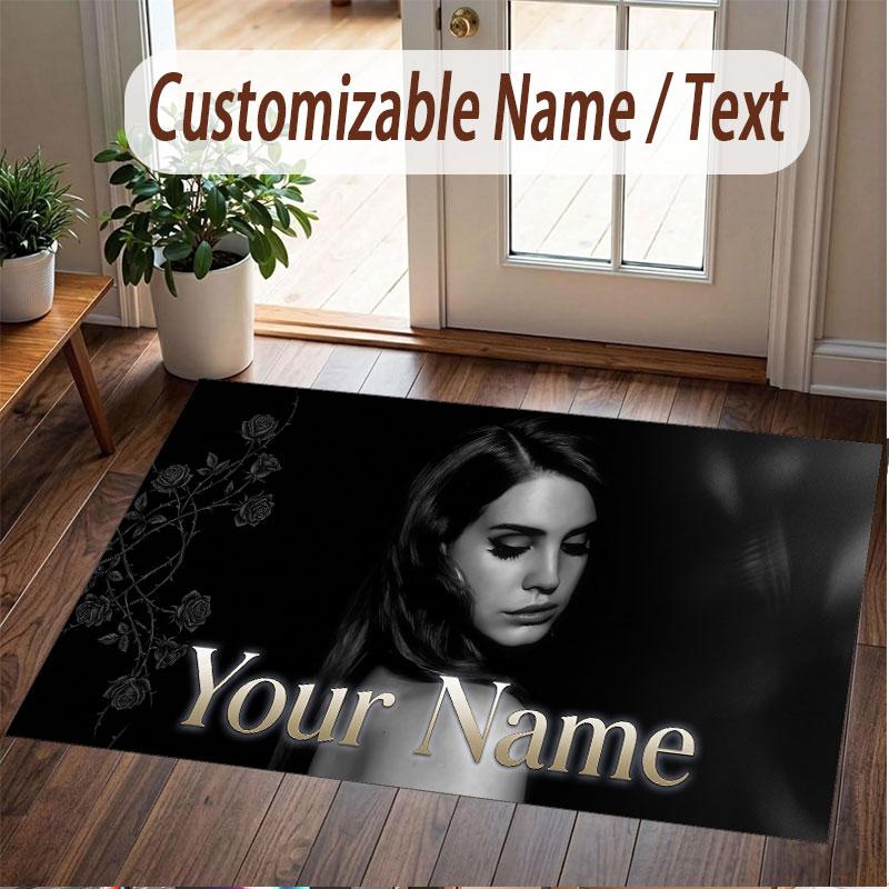 Custom Name Crystal Velvet Rug,Lana Del Rey Comfortable Anti Slip Floor Mat For Room Decoration