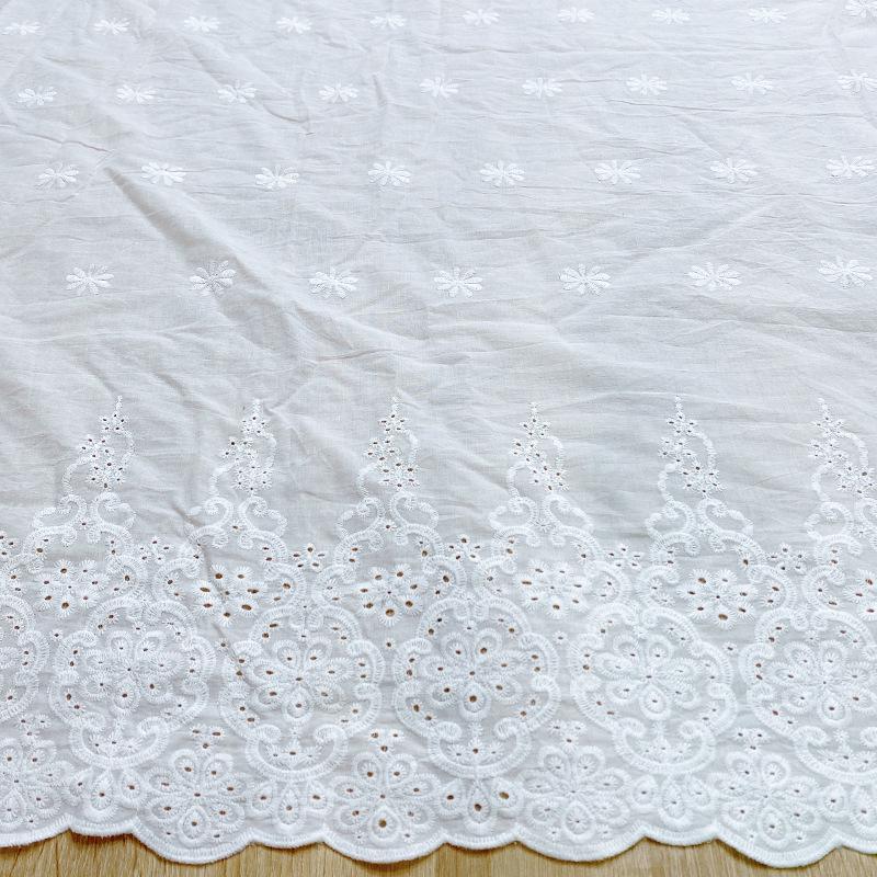 Wavy Edge Embroidered Cotton Fabric for Dresses, Kids' Clothing, Home Textiles, Tablecloths, and Shirts