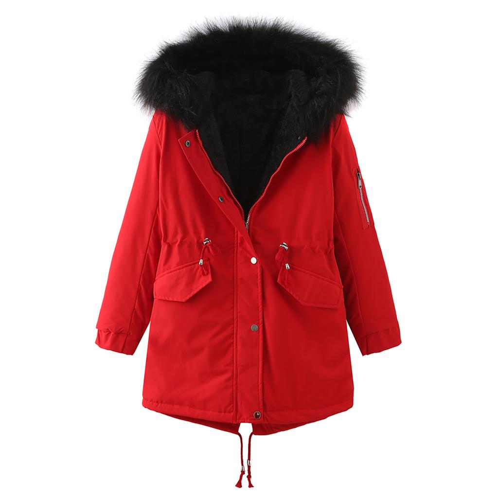 Women's Winter Long Thickening And Velvet Keeping Warm Casual Coat With Hat