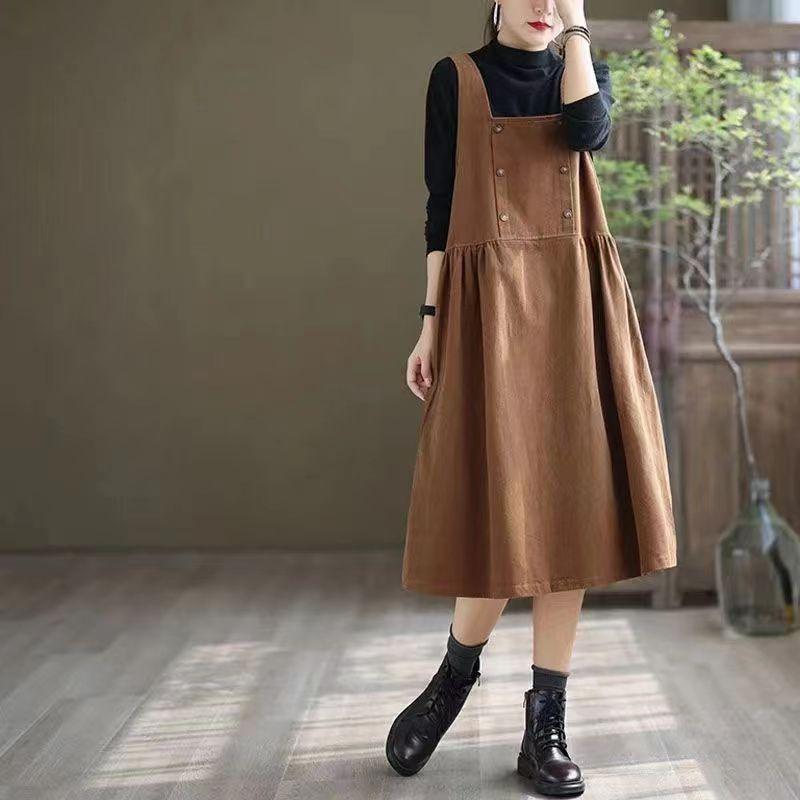 

2025 осінь та зима середньої довжини ретро повсякденна універсальна вільна великого розміру однотонна сукня-жилет Large size 2XL