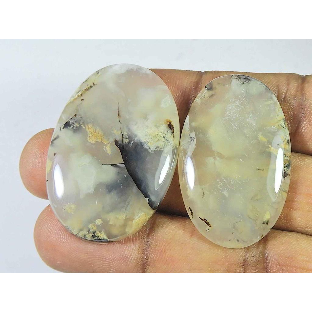 AAA Tiger Dendritic Agate 2PCs Oval Shape Cabochon Loose Gemstone 40-41MM SK-3642