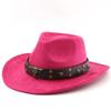 European and American fashion cow head belt suede top hat men's jazz hat autumn and winter versatile felt hat upturned cowboy hat