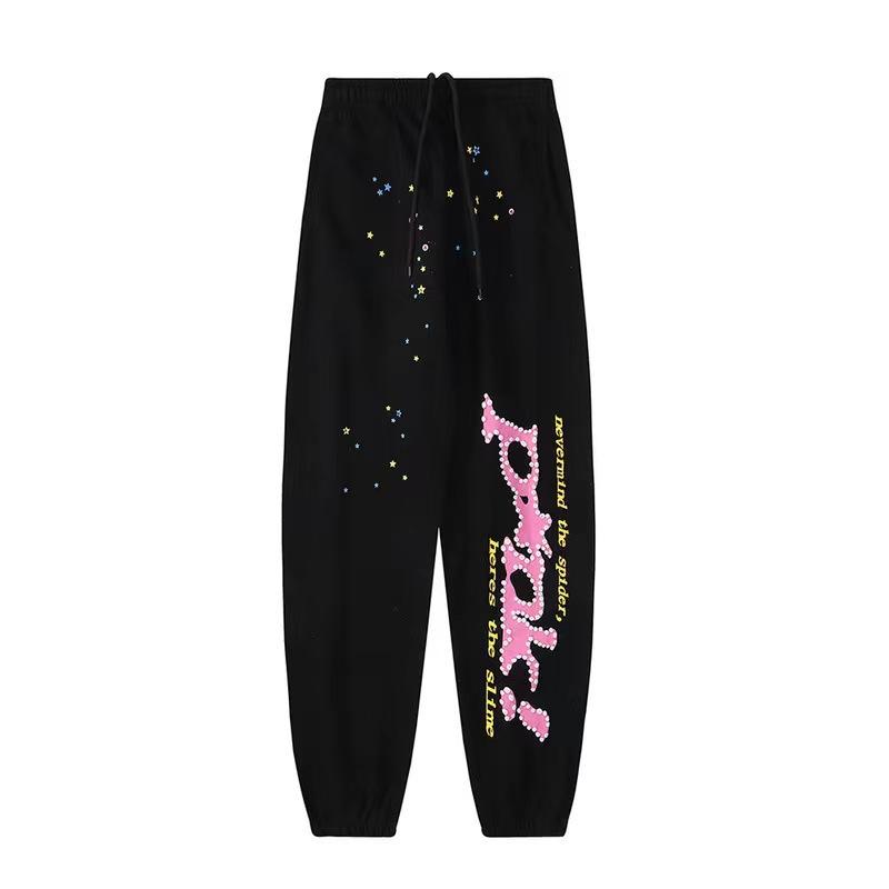 Unisex Loose Fit Two Piece Tracksuit Long Sleeve Hoodie Elastic Waist Sweatpants Spider Rhinestone Print Streetwear Matching Outfit Set