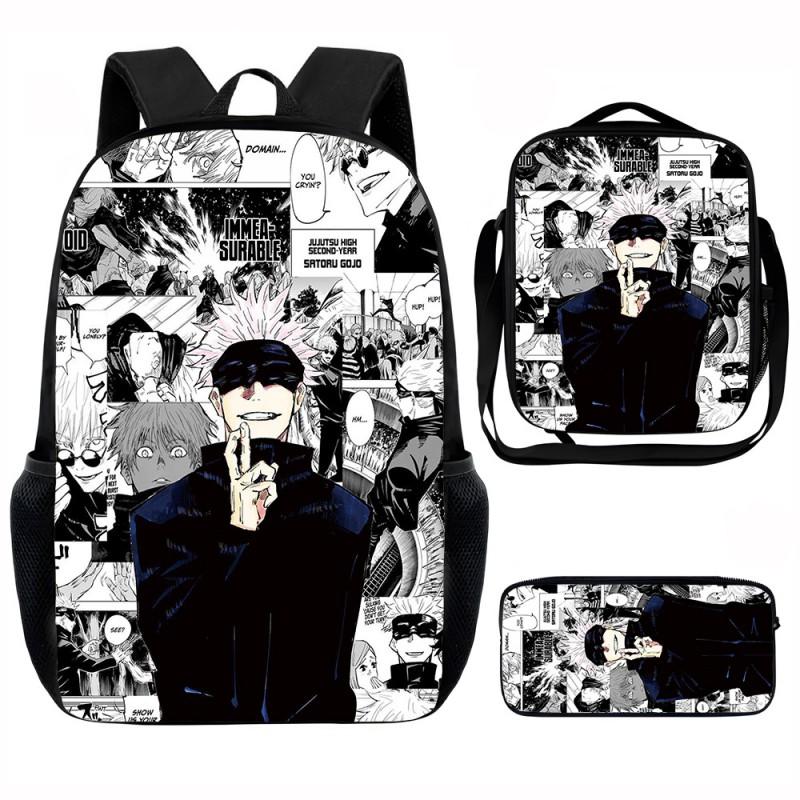 Set Zaino Scolastico Cartone Animato Anime Bambini Leggero Ergonomico Borsa a Spalla Doppia Con Portapranzo Astuccio Tessuto Oxford
