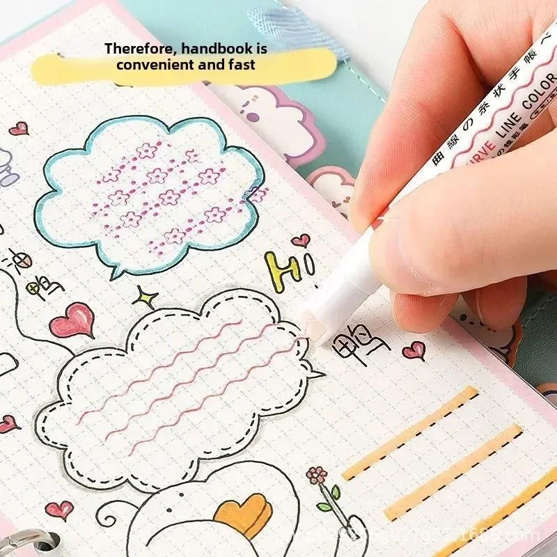 6Pcs/Set Art Drawing Doodling Stationery Flower Line Shape Highlighter Pen School Office Supplies Roller Tip Curve Liner Marker