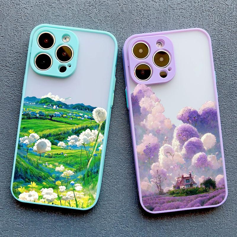 Flower Field Scenery Phone Case For iphone 11 12 13 15 Pro Max Mini 7 8 Plus SE X XR XS 14 Plus Pro Max Shockproof Back Cover