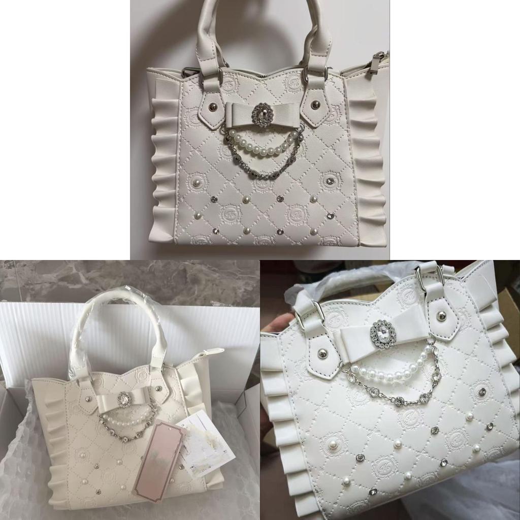 Small Square Pu Handbag With Bows And Rhinestone Decorations For Casual Travel And Summer Fashion