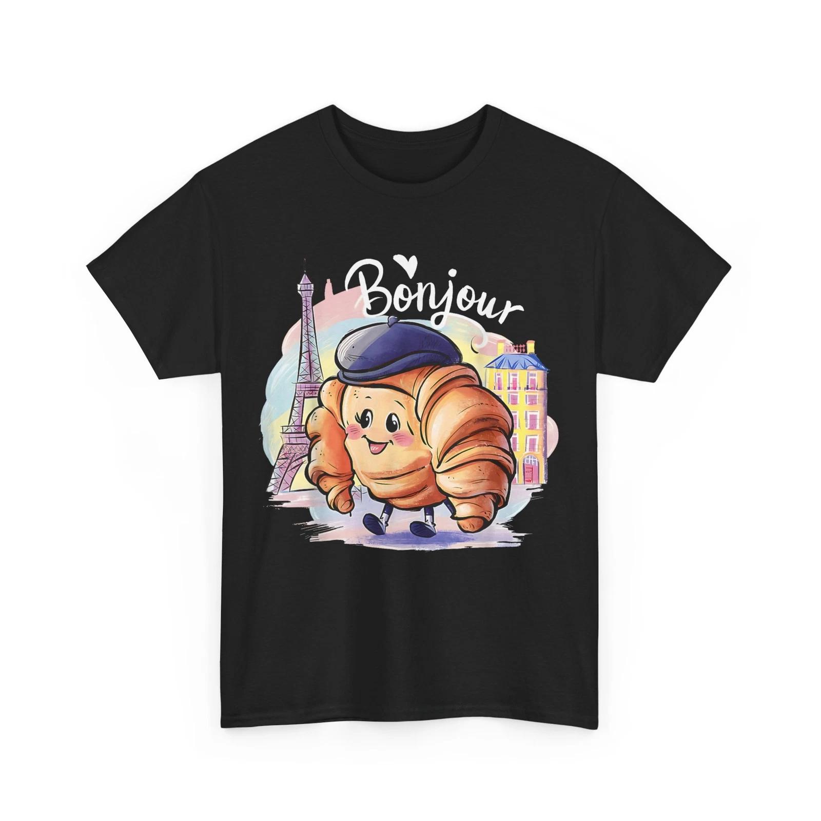 Croissant French Shirt, Bonjour Croissant Kawaii Cute Shirt 2XL