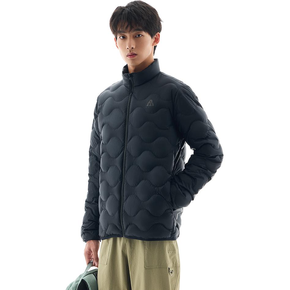 Anta Outdoor Series Solid Color Stand Collar Zipper Long Sleeve Down Jacket Men Outerwear Basic-Black 952446901-1