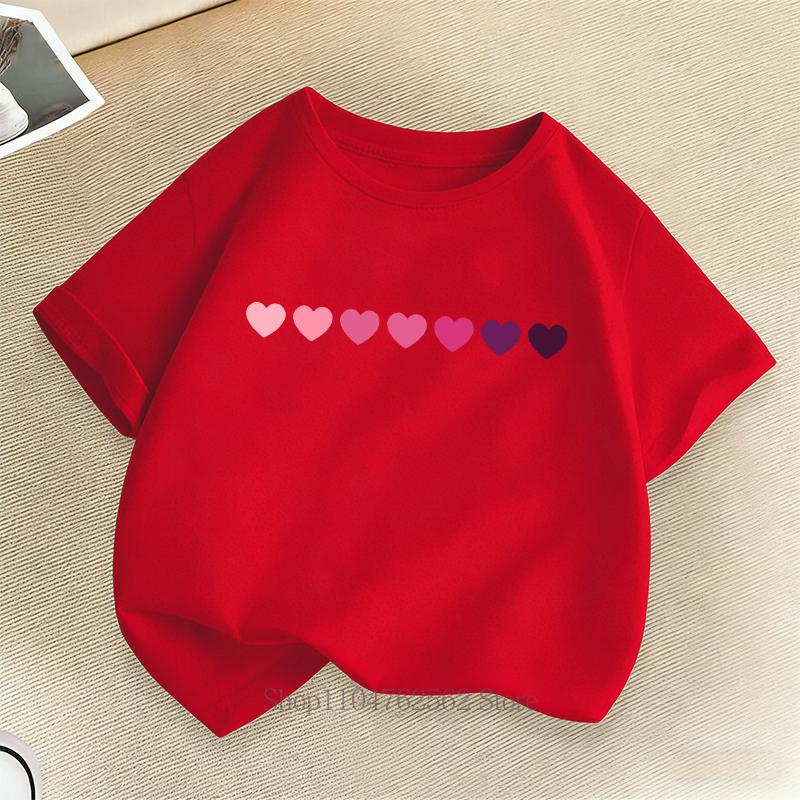 Heart Graphic Print Children Tshirts Summer Casual Fashion Kawaii Girls Colorful Tops Kids ONeck Short Sleeve Tshirts