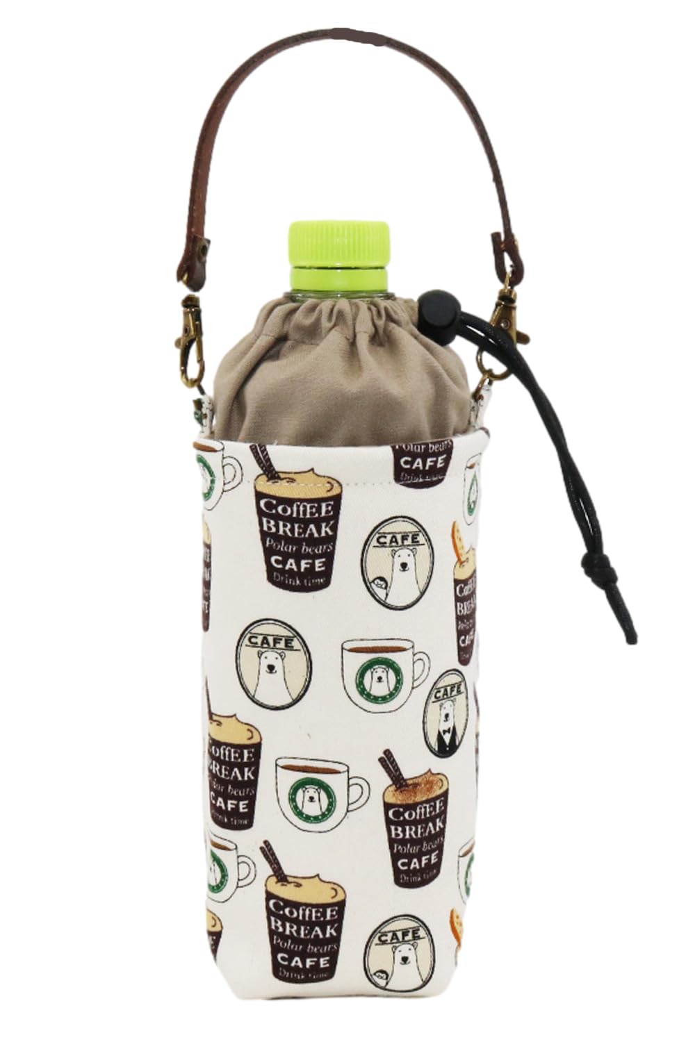 

Insulated PET bottle water bottle mug bottle drawstring leather polar bear design cover, case, cover, pouch, 500-600ml capacity, handle, (Shirokuma