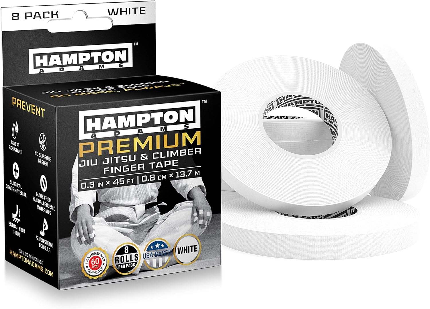 

Hampton Adams Finger Tape PREMIUM 8 Rolls Taping Jiu Jitsu BJJ Climbing Оригинальный продукт (белый) белый
