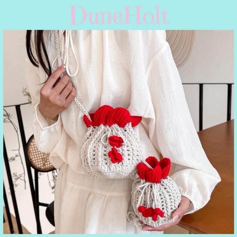 Minimally Woven Crossbody Bag With Flower Appearance And Drawstring Design For Daily Use