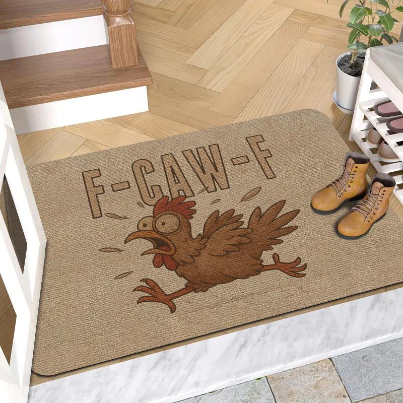 Screaming Rooster Humorous Text Doormat, Non-Slip Entryway Rug, Durable Washable Floor Mat for Home and Patio 40x60cm