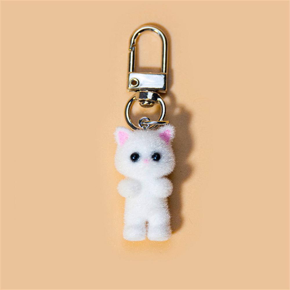 1pcs Sweet 3D Flocking Kitten Keychain Cat Couple Mobile Phone Pendant Car Keyring Earphone Backpack Charms Bag Decor