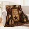 2D Printed, 1pc Vintage Rustic Style "Bless Our Home" Themed Printed Blanket, with Brown and Beige as the Main Colors. Suitable for Use as a Living Ro