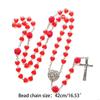 62KD Red Hearts Catholic Rosary Necklace Beads Holy Figure Jesus Hanging Pendant Charm for Women Men Church Decoration Gift