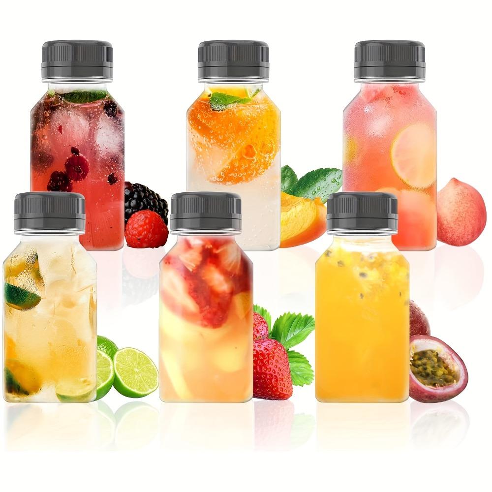 6pcs Reusable Transparent Plastic Juice Bottles with Lids, For Beverages, Smoothies, Milkshakes, Fridge Storage Containers