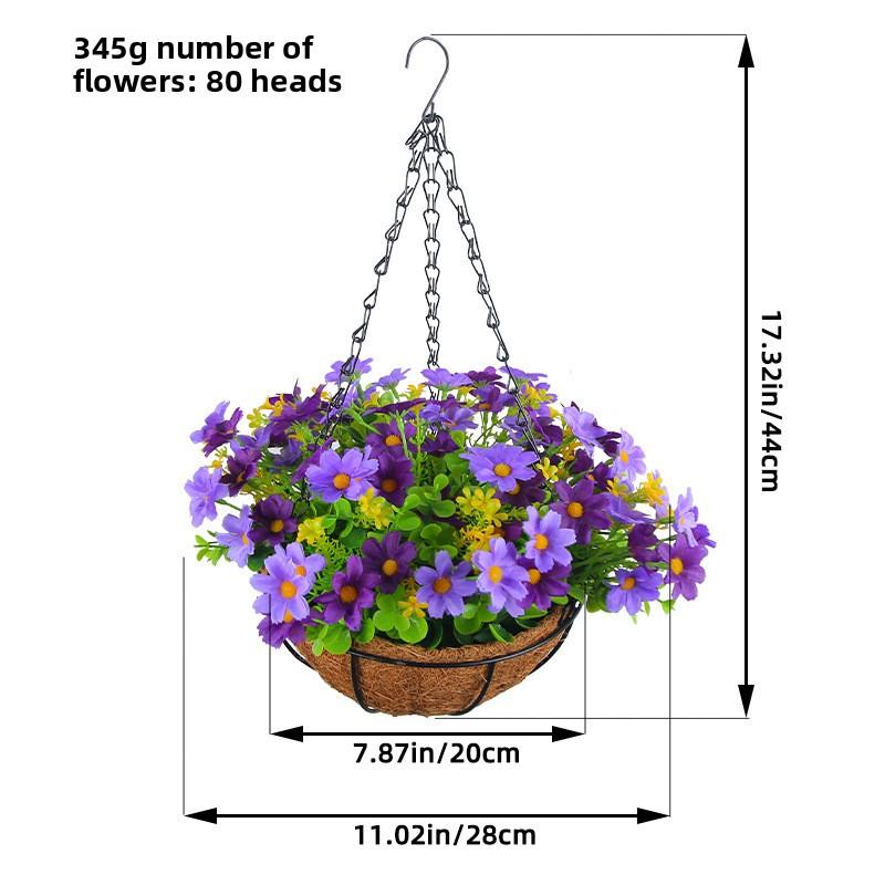 Artificial Flower Hanging Basket with Bow-shaped Decoration, Iron-wrought Hanging Pot for Green Plants, High-quality Artificial Flowers